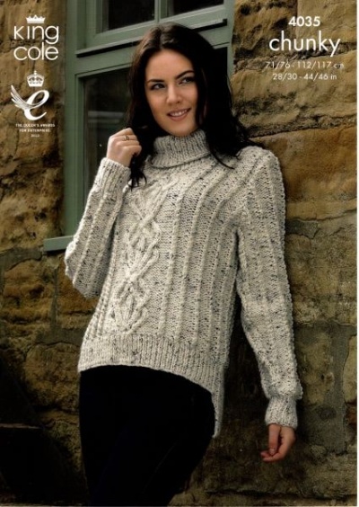 Knitting Pattern - King Cole 4035 - Chunky Tweed - Ladies Sweaters